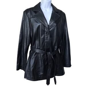 Outdoor Exchange Black Genuine Leather Jacket Belted Lined Coat Women's M